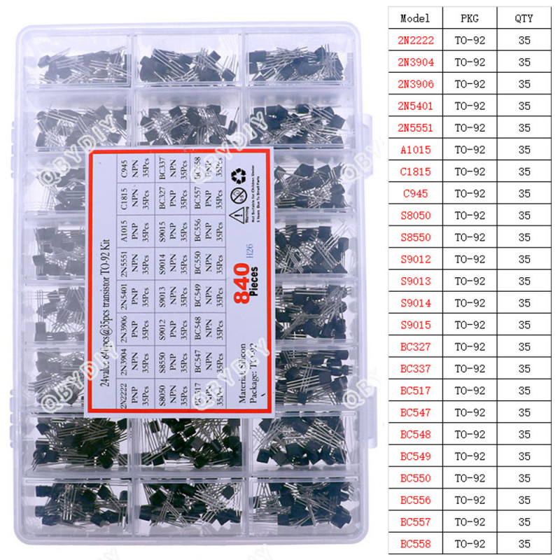 840pcs 24Values TO-92 PNP/NPN  - Mosfet Transistor Set 评论和价格